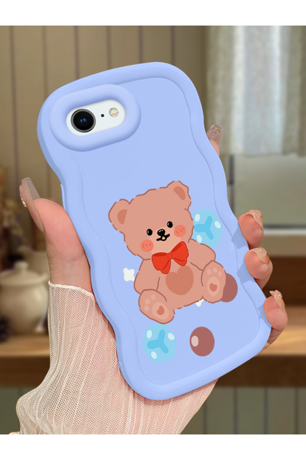 iPhone 6 Plus Compatible Case Camera Protector Blue Silicone Couple Phone Case Bear Pattern