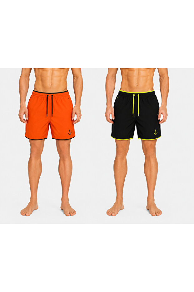 2-Piece Pocket Zipper-Lined Colorful Swim Shorts