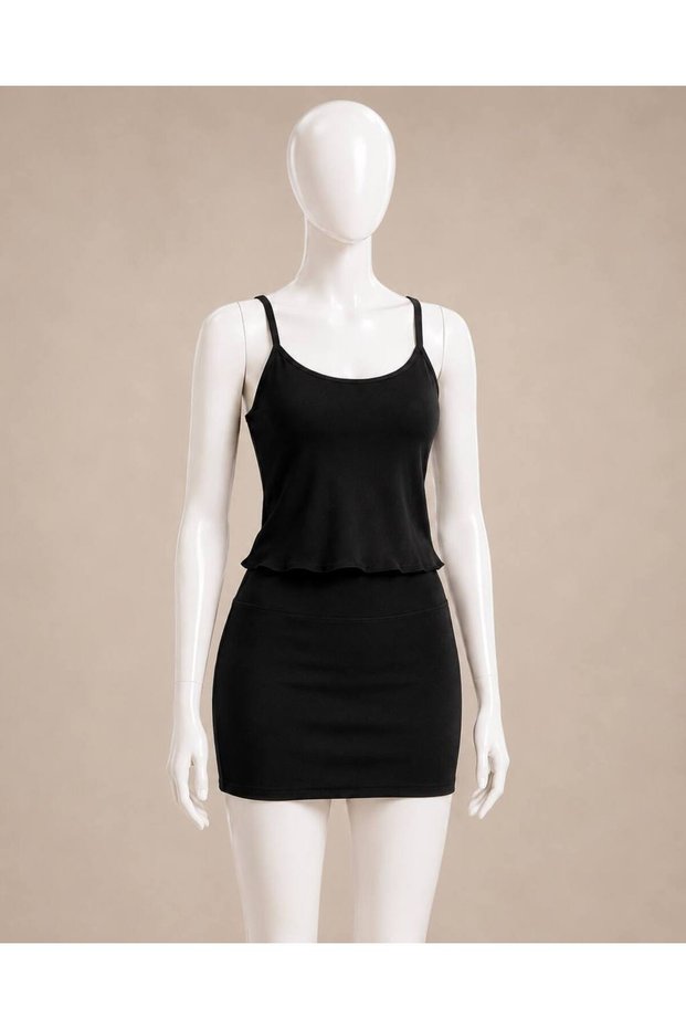 Women's Strappy Athlete Mini Skirt Lycra 2-Piece Set Standard Size