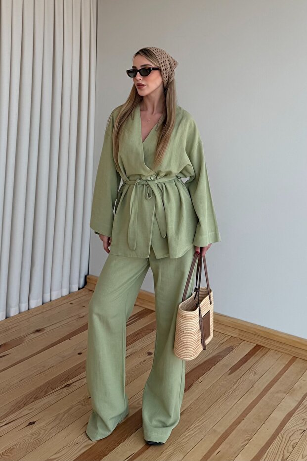 Khaki Vero Cotton Belted Double Suit - 1300