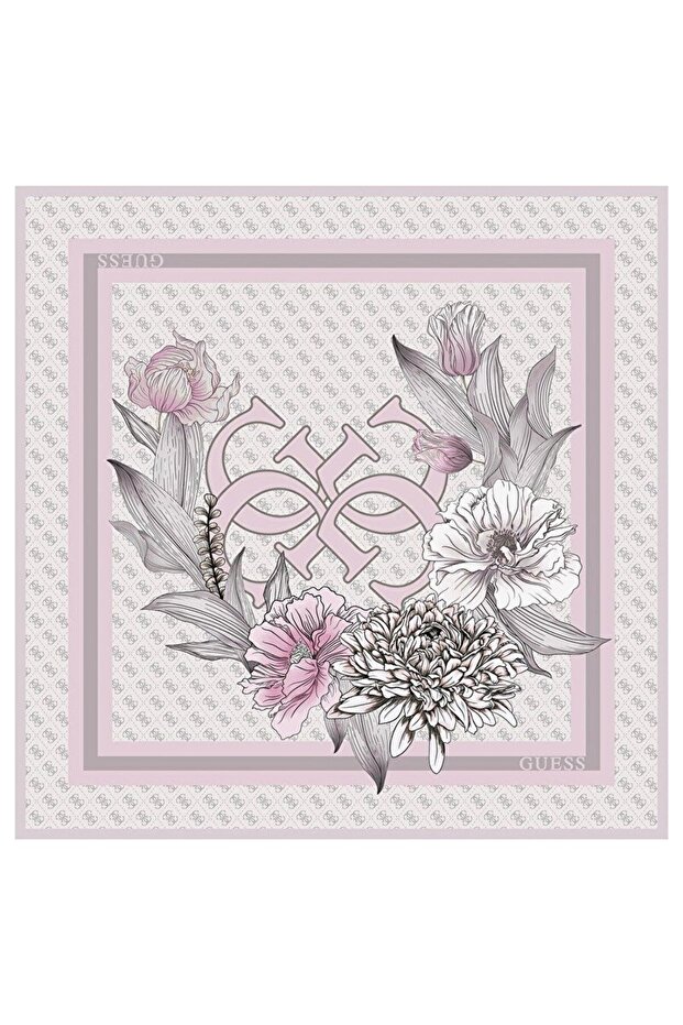 Floral Patterned Powder Twill Silk 90X90 Scarf