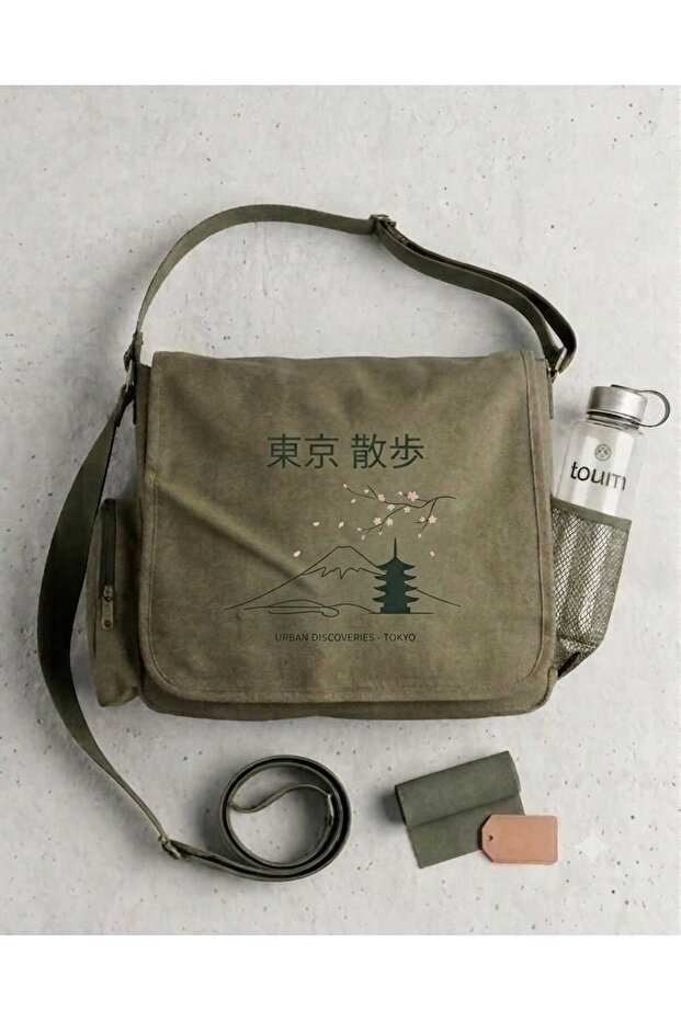 Fuji & Sakura Khaki Crossbody Unisex Messenger Bag