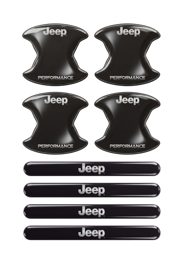 Premium Door Handle Scratch Protector (Set of 8) – Black & Transparent / Jeep with Vehicle Brand Label