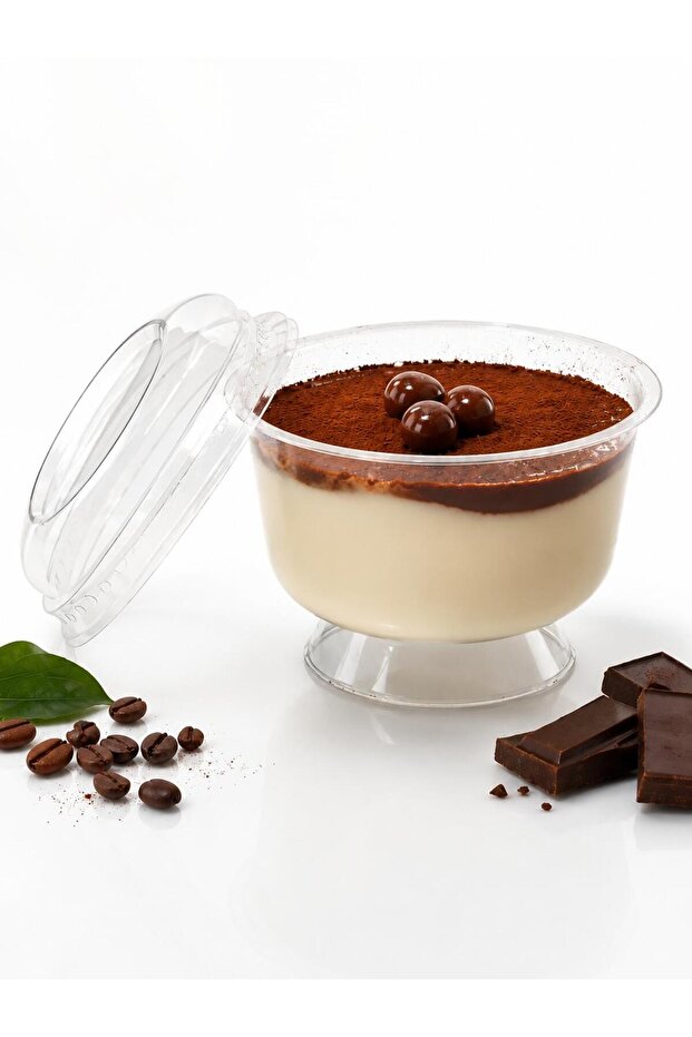 Mica Footed Dessert Bowl, Plastic Magnolia Bowl 10 Pieces, with Lid (Not Glass)