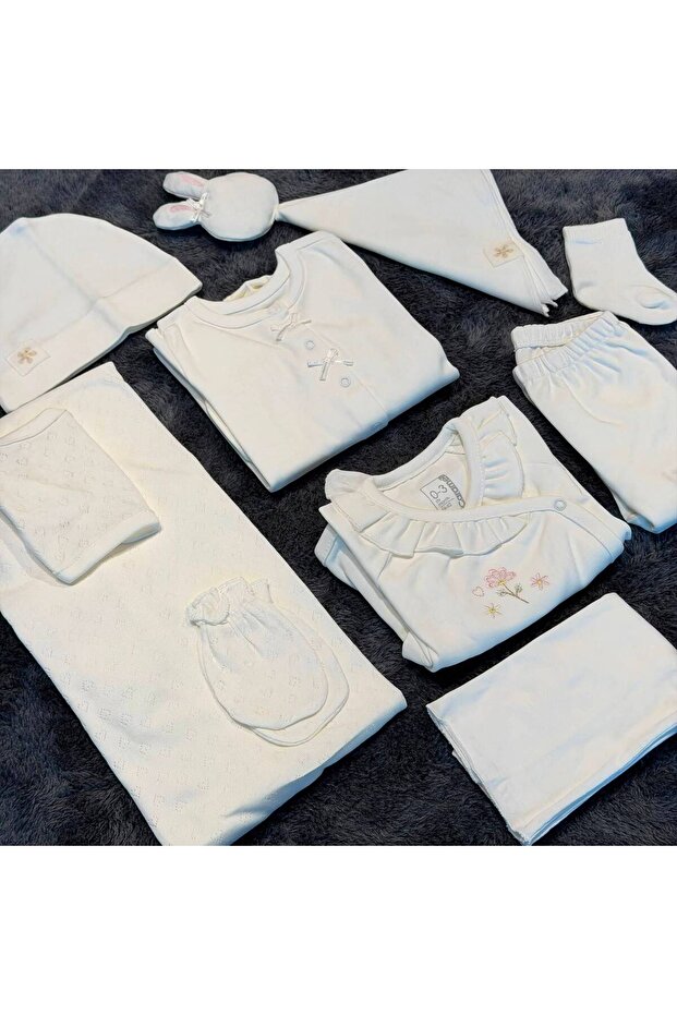 Baby Girl 10-Pack Hospital Release Pack - 100% Natural Cotton - Embroidered - Ecru