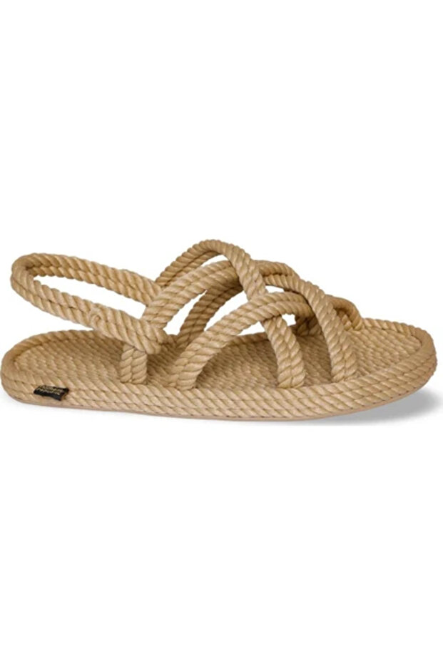 Republic Bodrum Women's Handmade Rope Drawstring Straw Sandals Beige