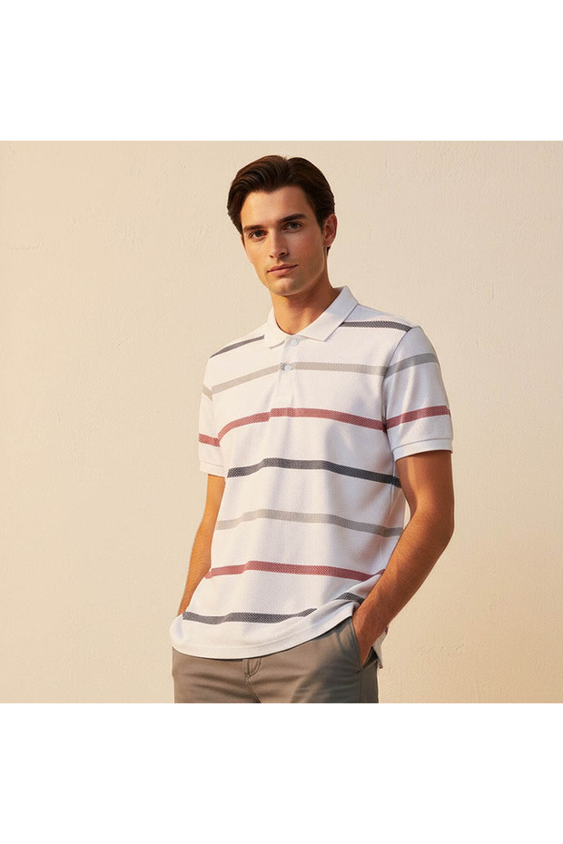 Men Short Sleeves Striped Polo T-shirt