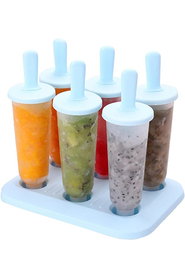 6-Piece Reusable Ice Pop Molds Set,DIY Plastic Ice Cream Makers with Tray Holder,Blue
