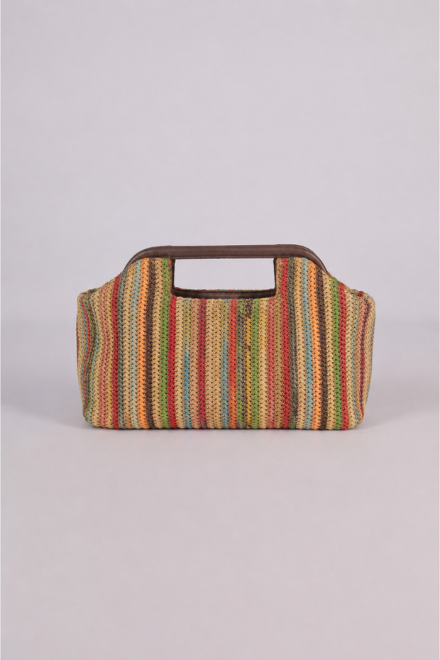 Heybes Women's Colorful Striped Straw Jute Clutch Handbag