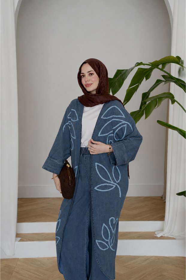 Women's Sequin Embroidered Bat Sleeve Denim Set