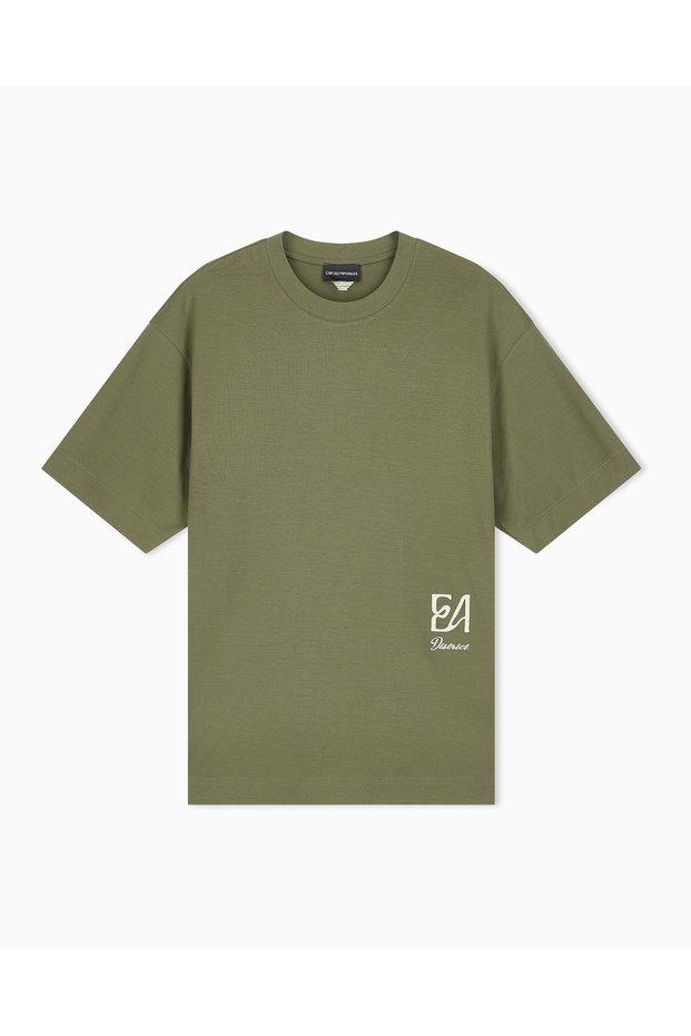 Men's Short Sleeve Crew Neck Cotton Plain Model Green T-Shirt