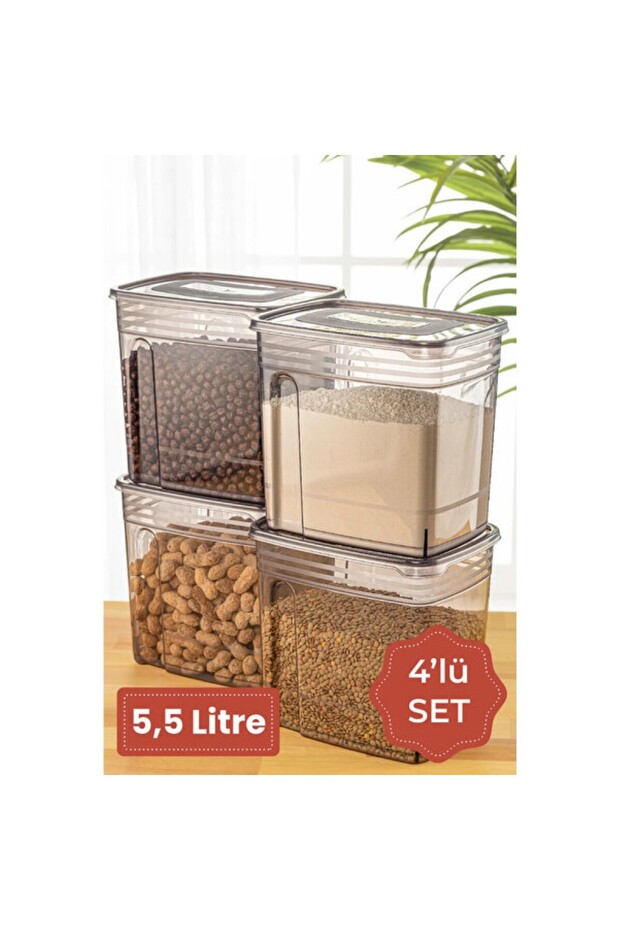 Set of 4 5.5 Liter Strip Mega Size Storage Containers Anthracite