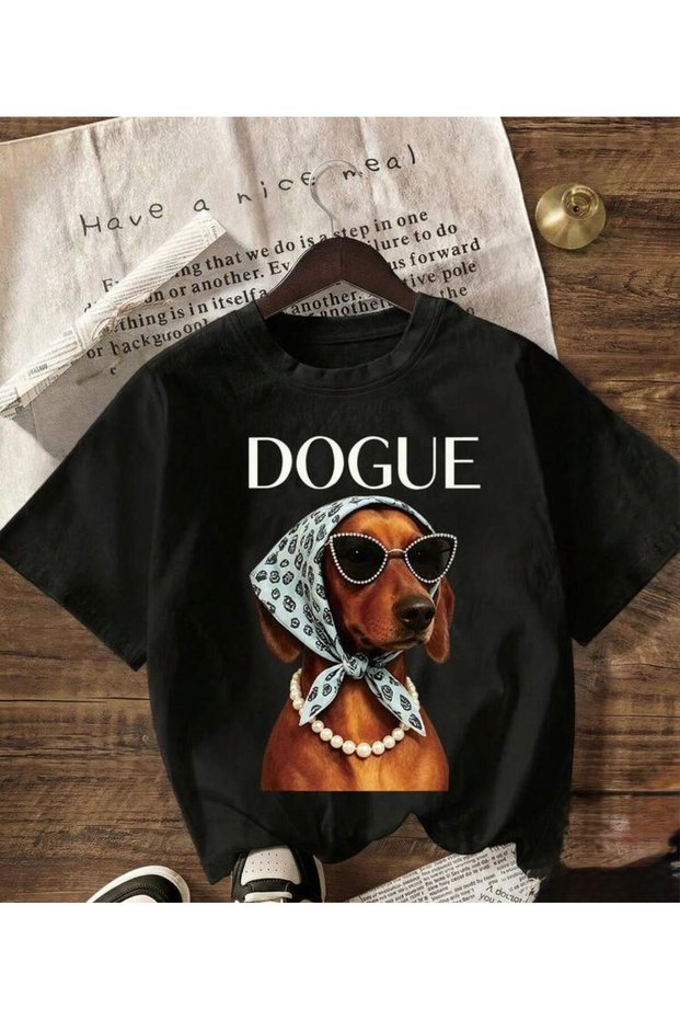 Fashion Icon Dog Printed Short Sleeve Women's Tshirt