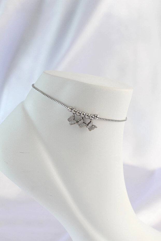 316L Steel Silver Color Minimal Butterfly Design Anklet