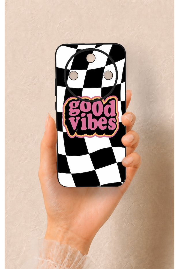 Honor Magic 8 Lite Compatible Black Good Vibes Patterned Silicone Case