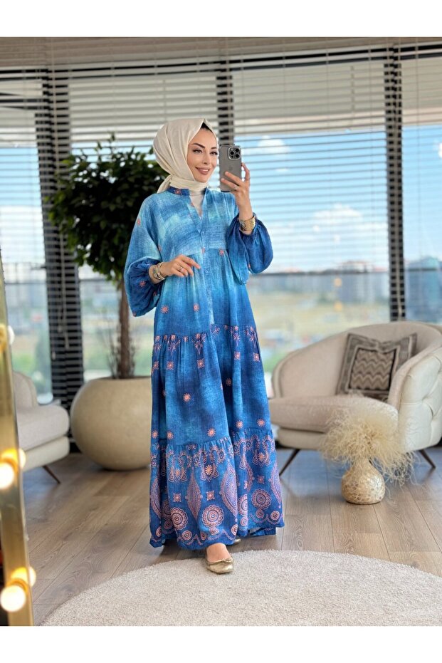 24El239 Batik Skirt with Shawl Pattern Dress Navy Blue