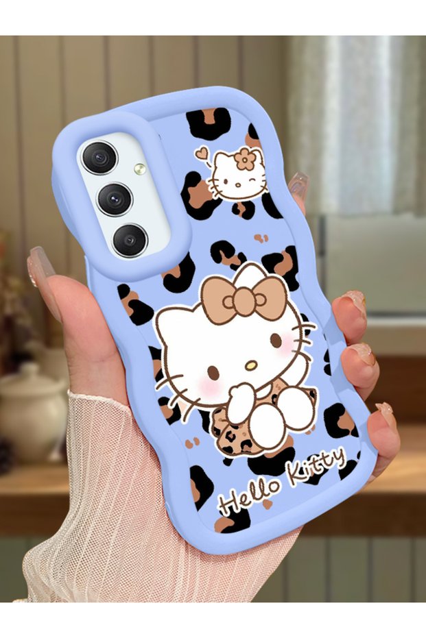 Samsung Galaxy A34 5g Compatible Case Camera Protector Blue Silicone Couple Phone Case Kitty Pattern