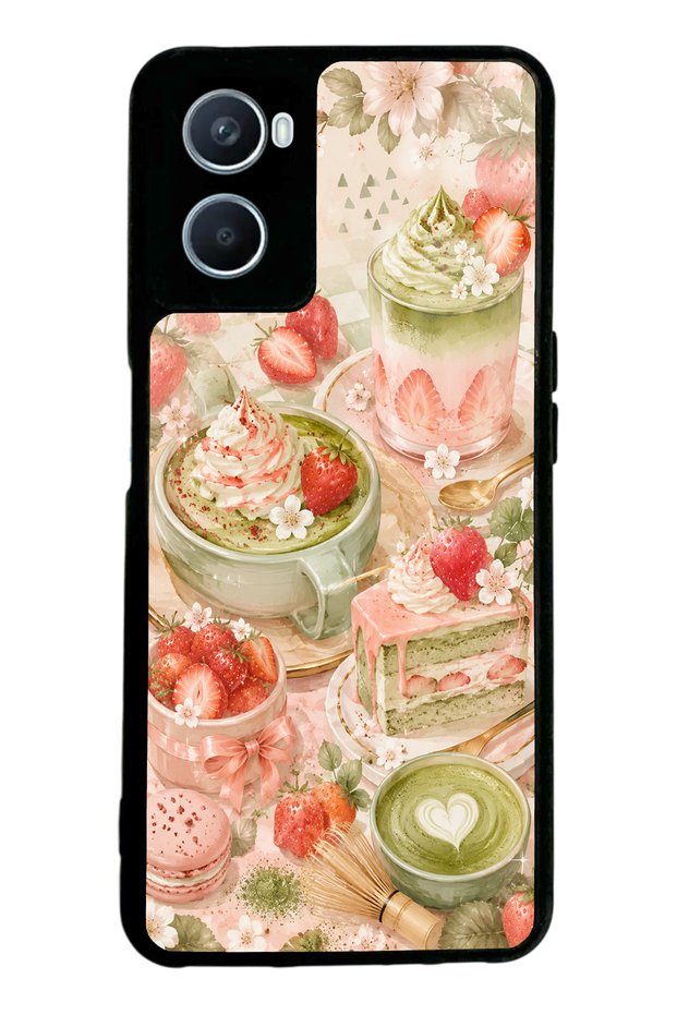 Oppo A96 Blush Matcha Garden Design Glossy Phone Case