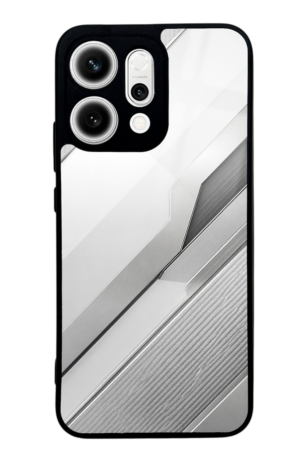 Oppo Reno 14 Silver Titanium Edge Design Glossy Phone Case