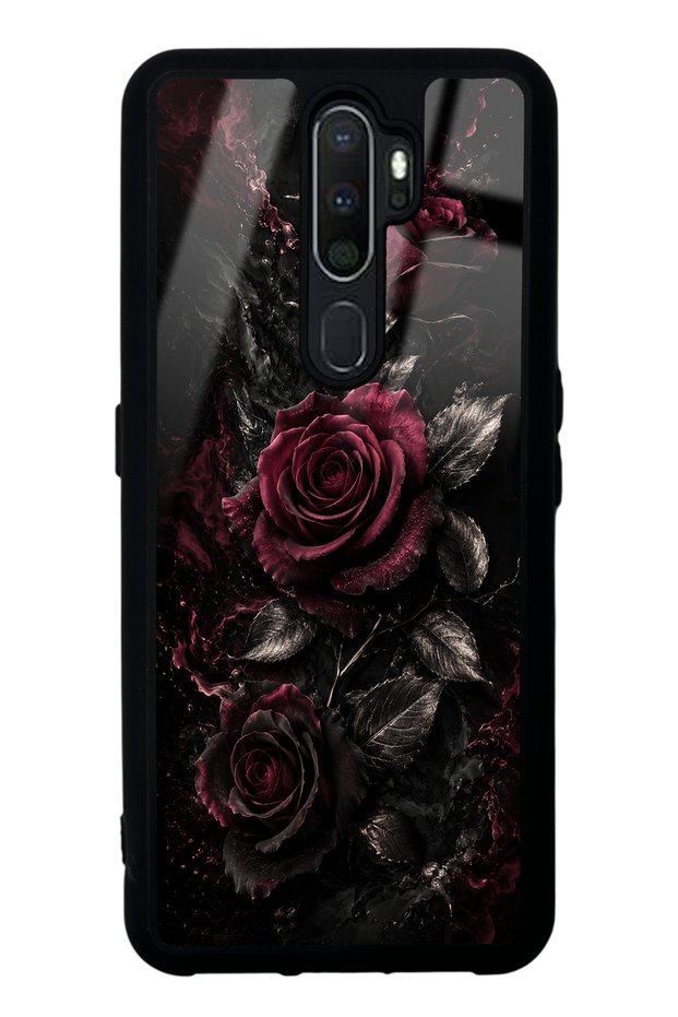 Oppo A5 2020 Glossy Phone Case with Obsidian Burgundy Roses Design