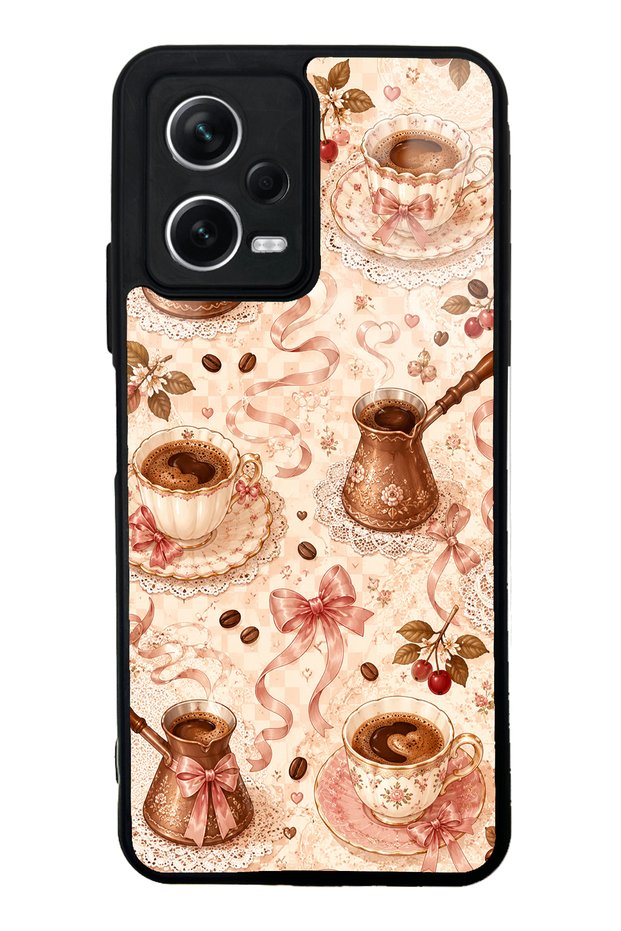 Xiaomi Redmi Note 12 5g Glossy Phone Case with Blush Coffee Bow Design