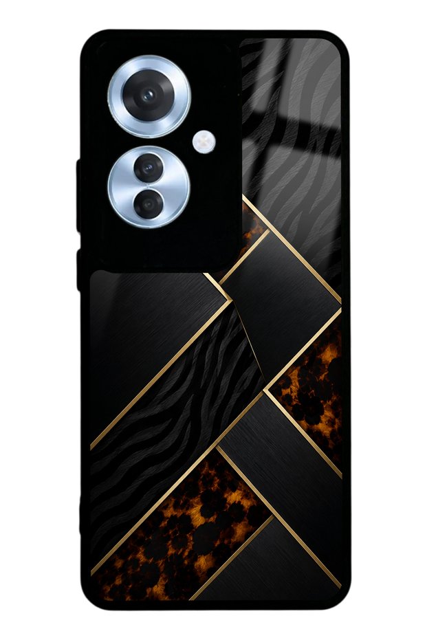 Oppo Reno 11F Glossy Phone Case with Black Mosaic Design