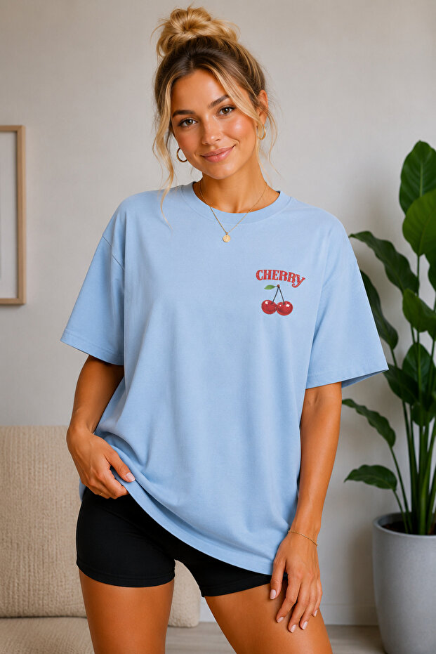 Premium Cherry Unisex Oversize Women's T-Shirt Cotton Oversize T-Shirt