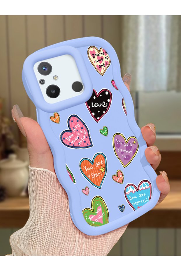 Poco C55 Compatible Case Camera Protector Blue Silicone Couple Phone Case Heart Pattern