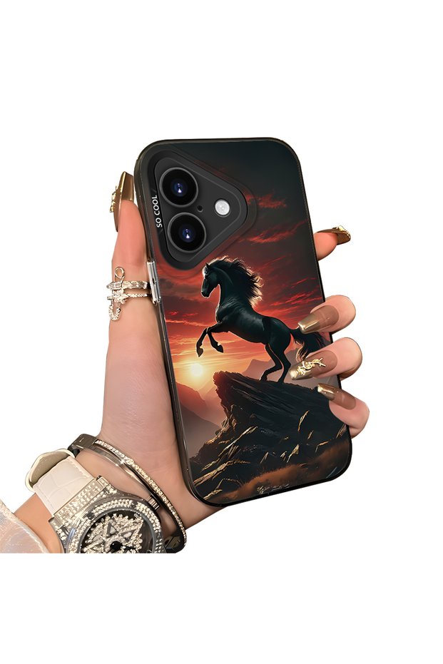 حافظة هاتف من السيليكون متوافقة مع iPhone 17، حافظة خلفية صلبة بنمط الحصان