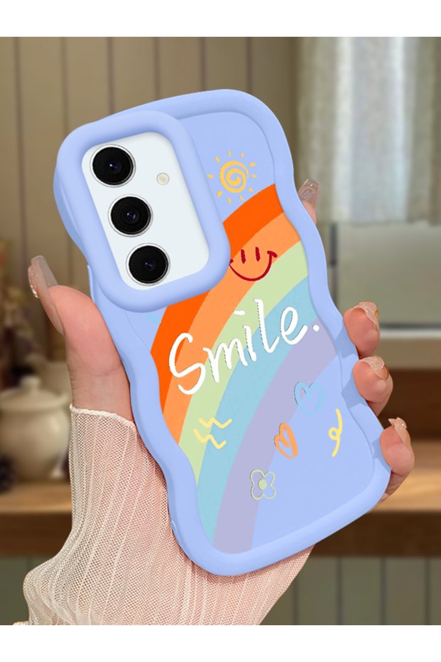Samsung Galaxy S24 Fe Compatible Case Camera Protector Blue Silicone Couple Phone Case Rainbow Pattern