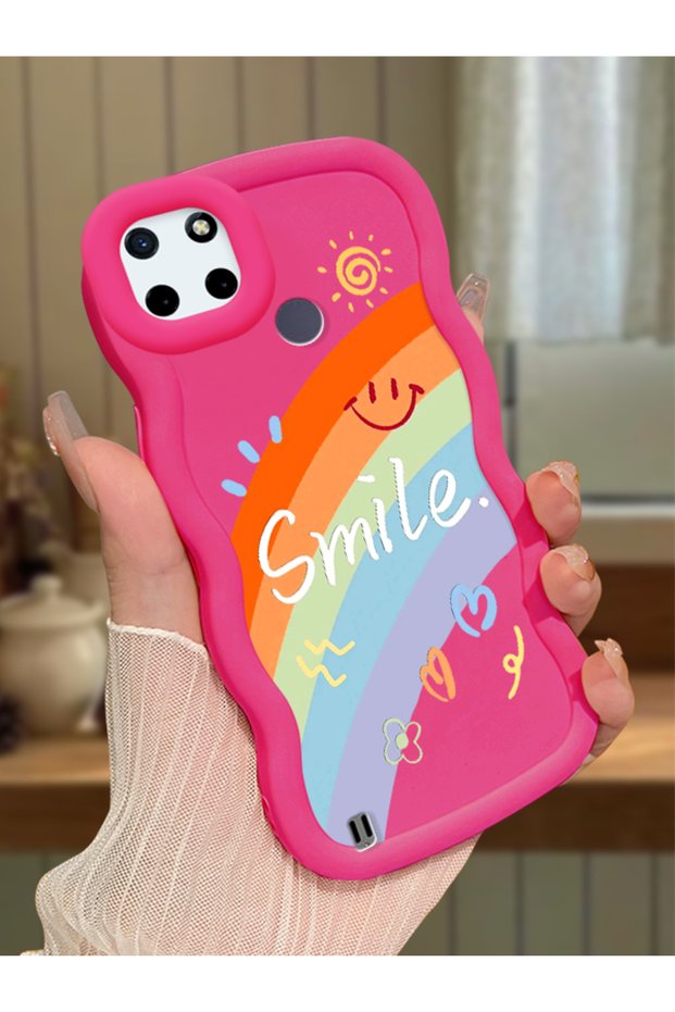 Realme C21Y Compatible Case Camera Protector Red Silicone Couple Phone Case Rainbow Pattern