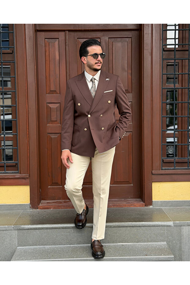 Men's Premium Italian Style Combination Double-Breasted Suit – Double-Button Slim Fit Jacket and Fabric Pants