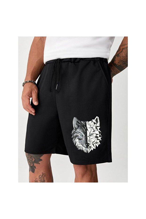 Hanangiyim Unisex Oversize Relaxed Fit High Waist Special Design Printed Summer Shorts
