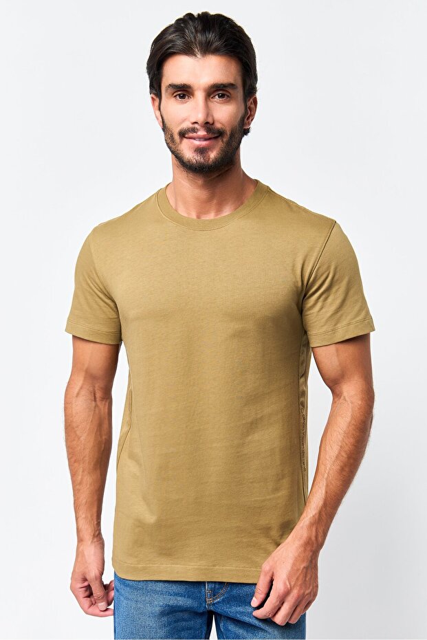 Jeans Men Crew Neck Short Sleeve Brand Logo T-Shirt, Olive