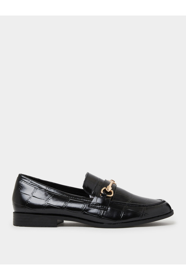 Black Croc Textured Bit Loafers