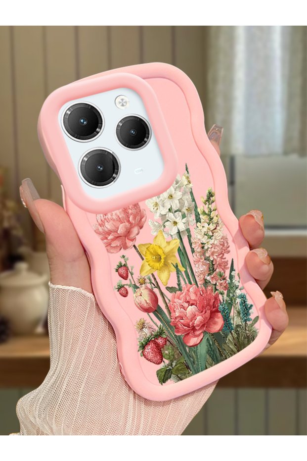 Infinix Hot 40 Pro Compatible Case Camera Protective Pink Silicone Couple Phone Case Floral Pattern