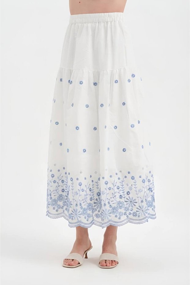 Women's Skirt with Embroidery Detail at the Hem, Elastic Waist and Lined Design