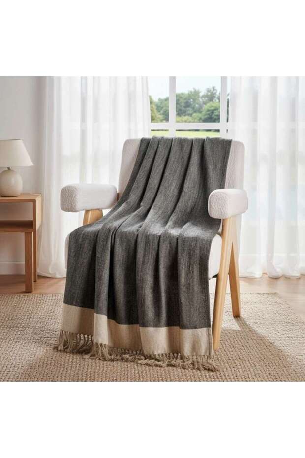 Resort Linen Hand Woven Fringed Throw 125x150cm - Dark Linen