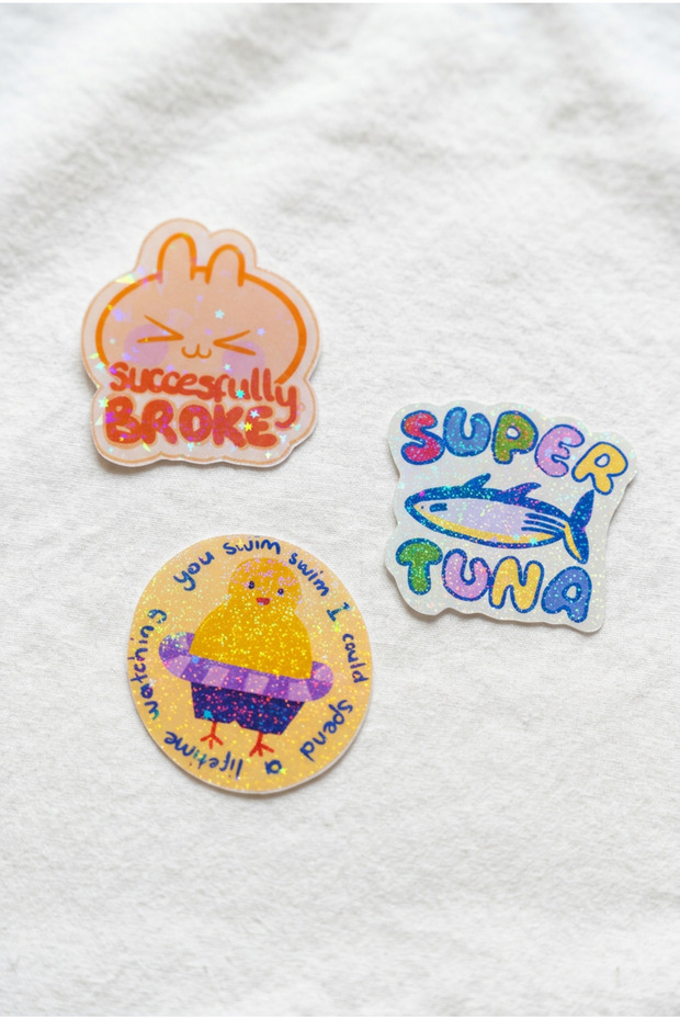 Hologram Laminated Cute Sticker Set of 3 | Laptop, Notebook, Journal Sticker