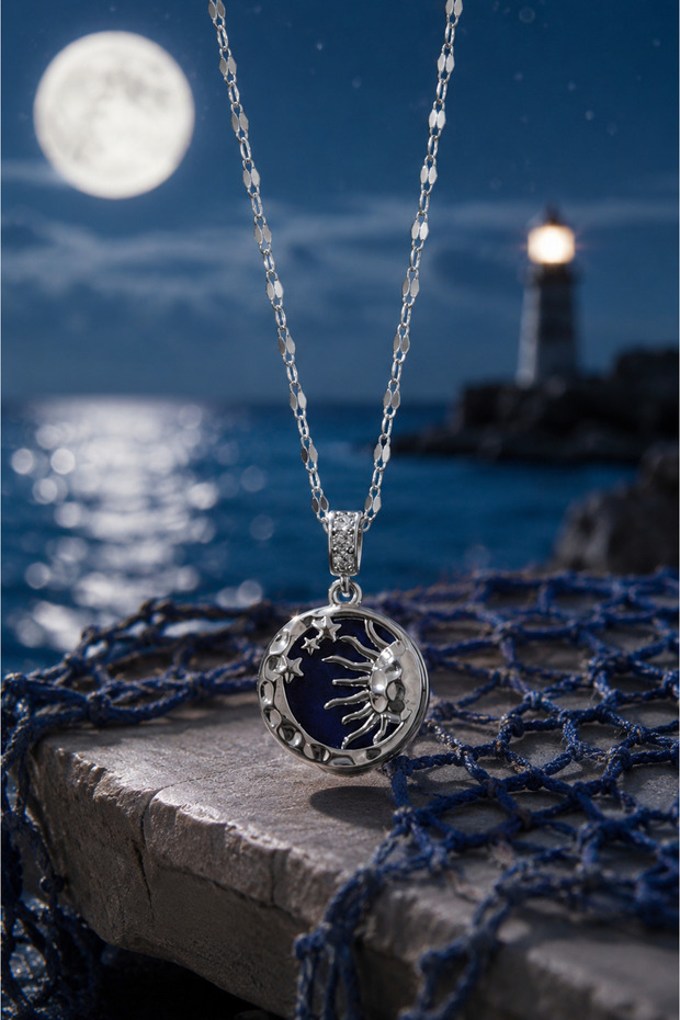Night & Day Moving Locket Steel Necklace (Silver Color)