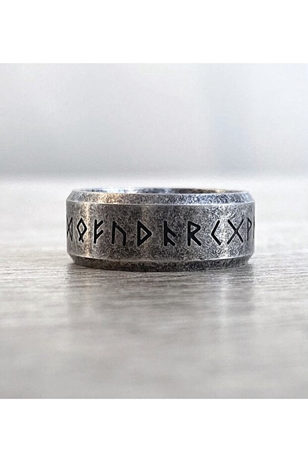 Nordic Runic Alphabet Design 316L Stainless & Tarnish Resistant Numbered Pure Steel Ring