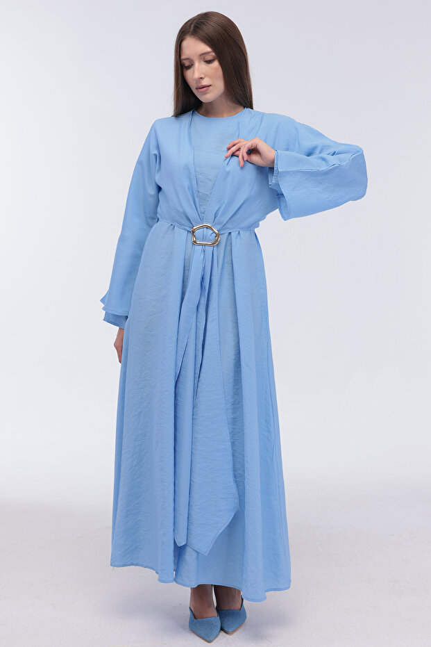 Bolerosu Buckle Decorated Glossy Dress