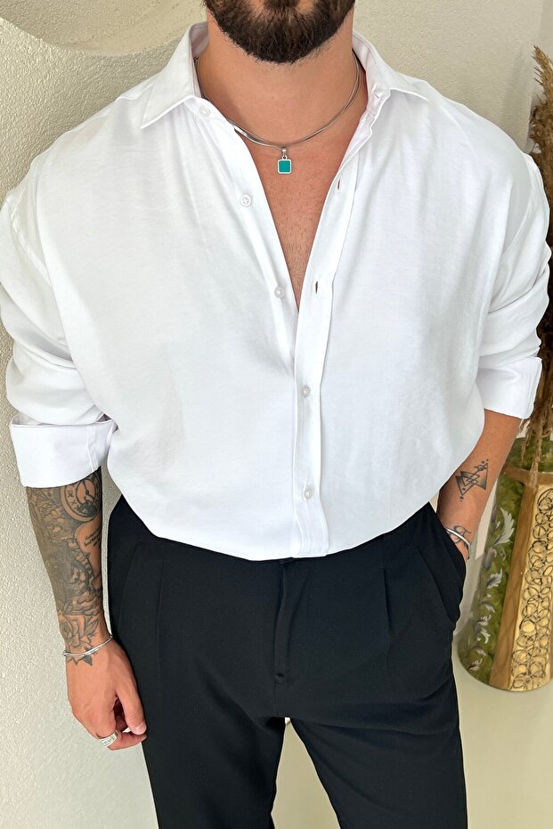 قميص مودال كبير الحجم باللون الأبيض