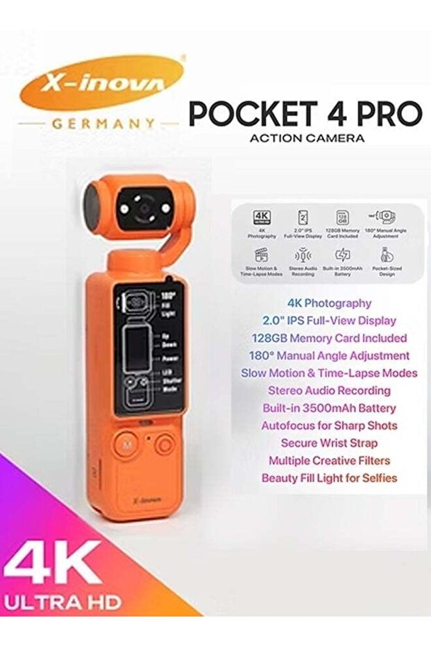 X-Inova Pocket 4 PRO 4K Ultra HD Action Camera Orange