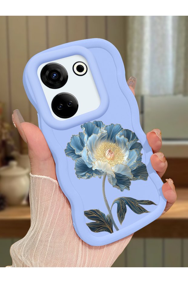 Tecno Camon 20 Pro 4g Compatible Case Camera Protector Blue Silicone Couple Phone Case Floral Pattern