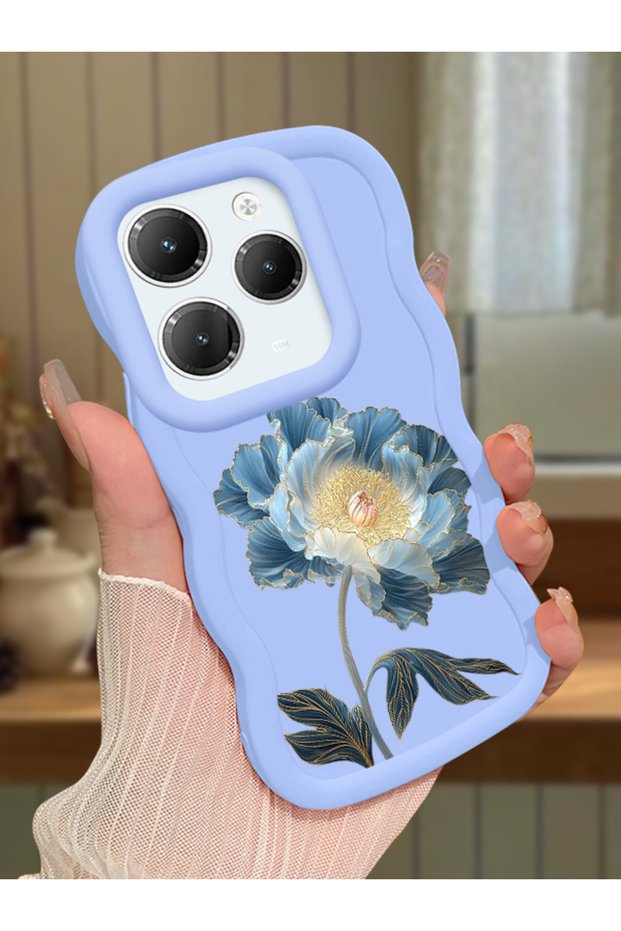 Infinix Hot 40 Compatible Case Camera Protector Blue Silicone Couple Phone Case Floral Pattern