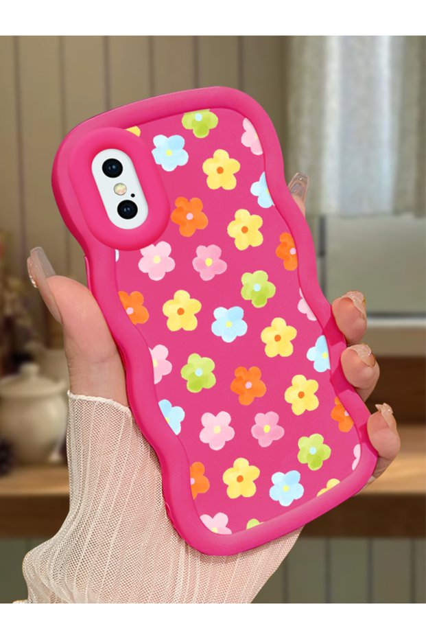 iPhone XS Compatible Case Camera Protector Red Silicone Couple Phone Case Floral Pattern