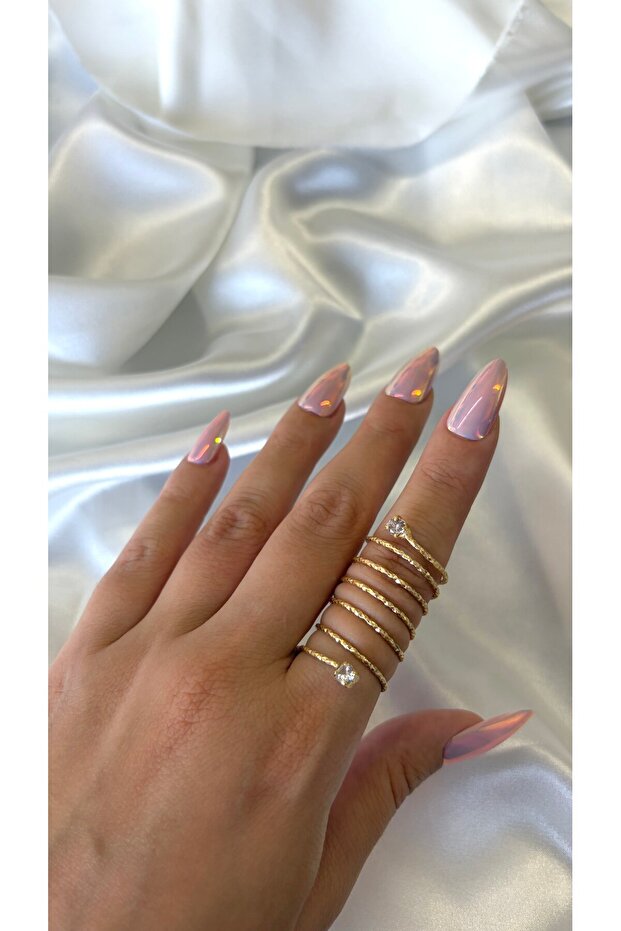 Women's Gold Color Stone Long Spiral Ring
