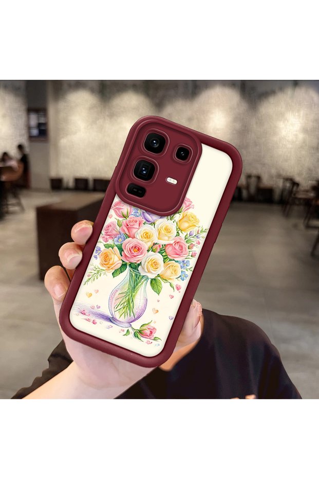 حافظة متوافقة مع هاتف Infinix Note 50 Pro Plus، حافظة حماية للكاميرا من السيليكون باللون العنابي، حافظة هاتف بنمط زهور