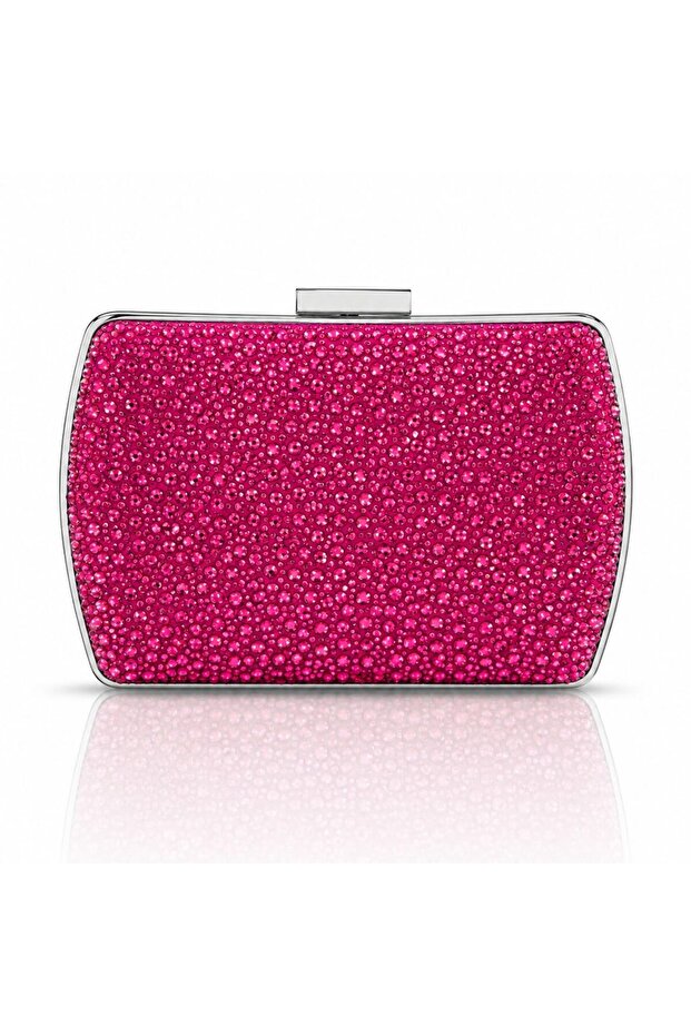 Sparkling Crystal Stone Pink Evening Dress Bag - Chain Strap Event and Wedding Clutch